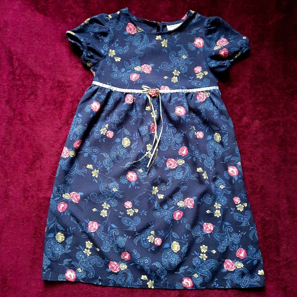 Disorderly Kids 6X Navy Blue Floral/Paisley Short Sleeve Dress